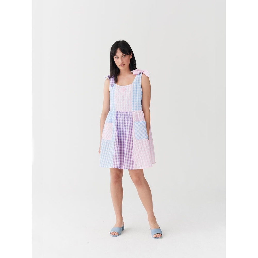 Lazy Oaf Oversized Pastel Gingham Tie Strap Dress
